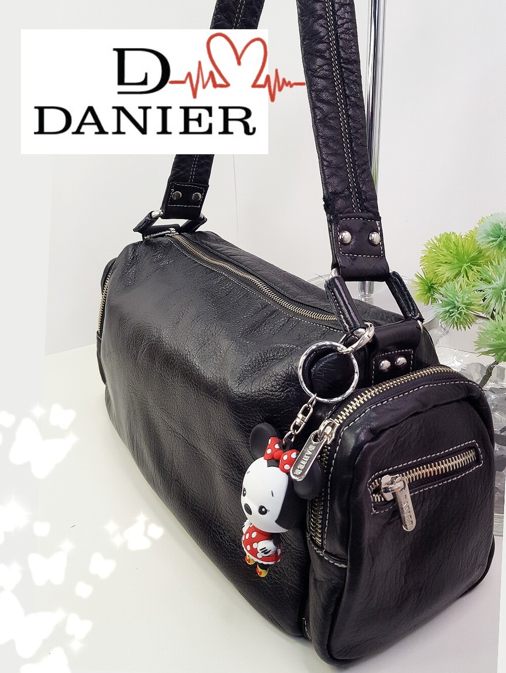 Danier🎀 Y2K Vintage Black Genuine Leather Barrel Bag | Grunge Shoulder Bag
